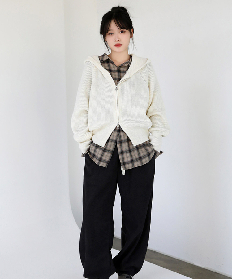 ラグランフードニットジップアップ(6color) CREAM