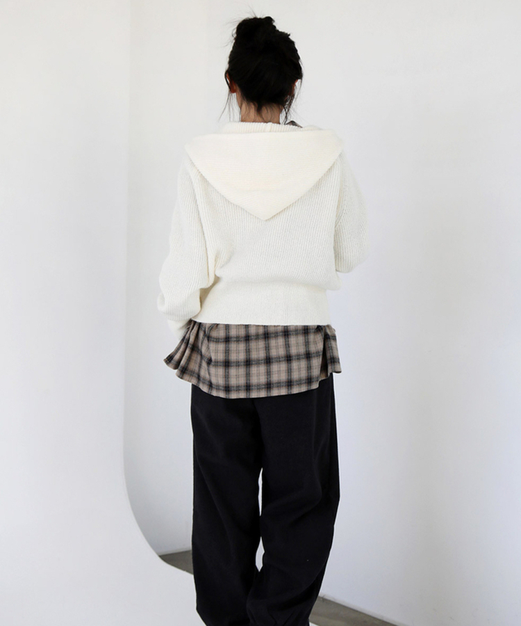 ラグランフードニットジップアップ(6color) CREAM