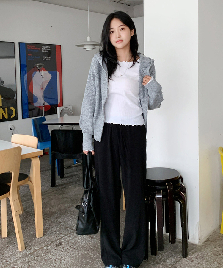 ラグランフードニットジップアップ(6color) GREY