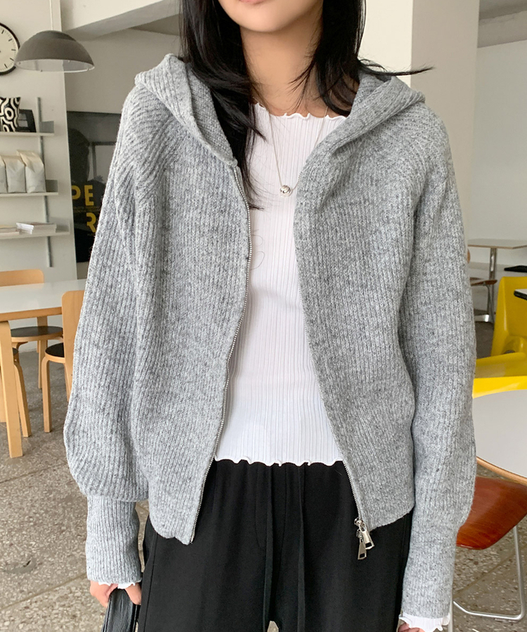 ラグランフードニットジップアップ(6color) GREY