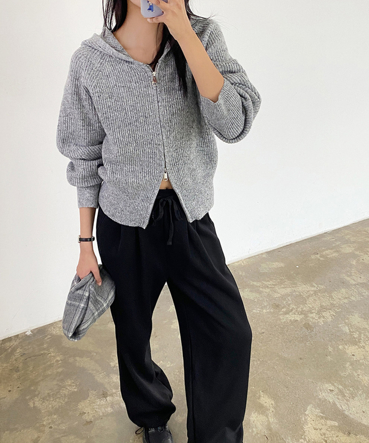 ラグランフードニットジップアップ(6color) GREY