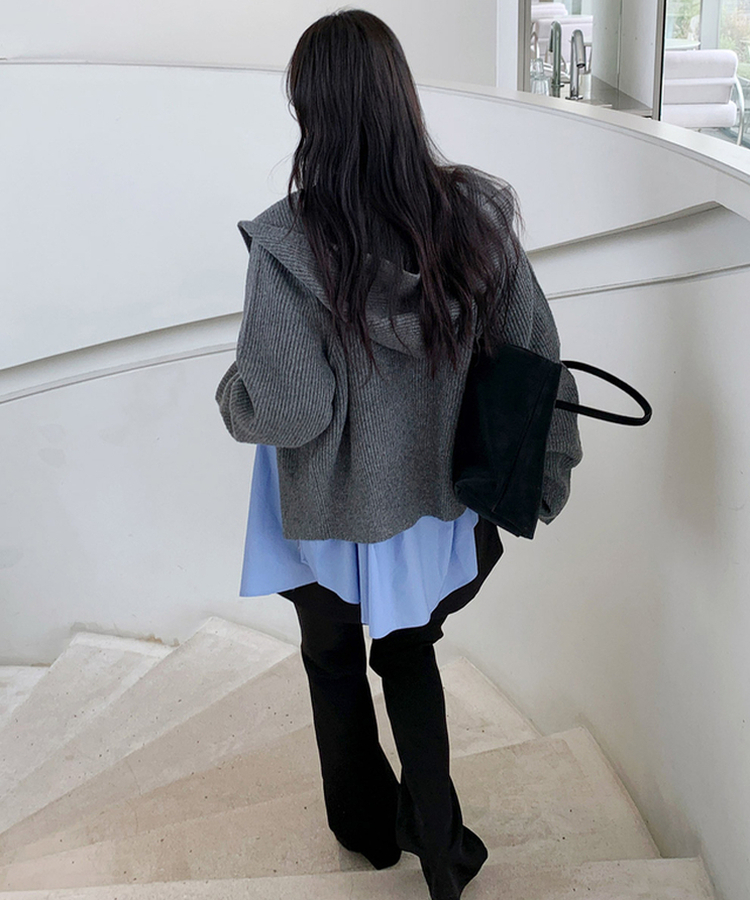 ラグランフードニットジップアップ(6color) CHARCOAL