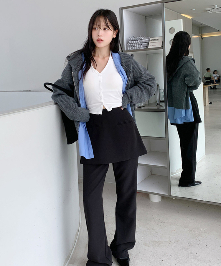 ラグランフードニットジップアップ(6color) CHARCOAL