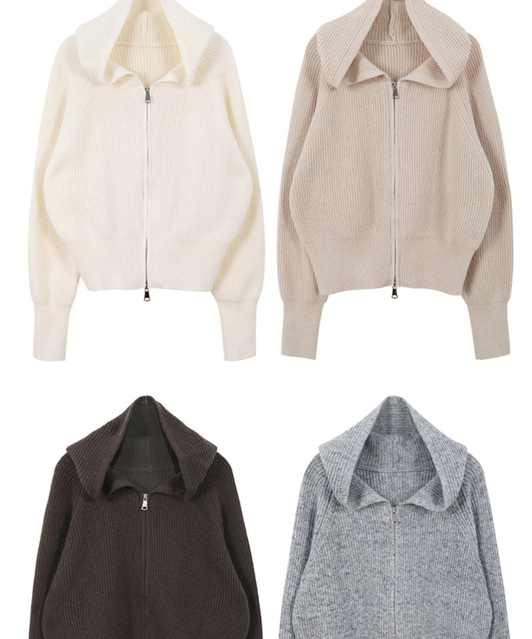 ラグランフードニットジップアップ(6color)