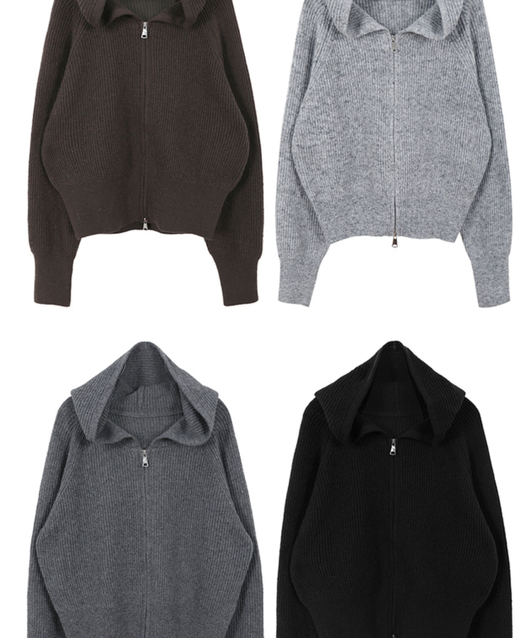 ラグランフードニットジップアップ(6color)