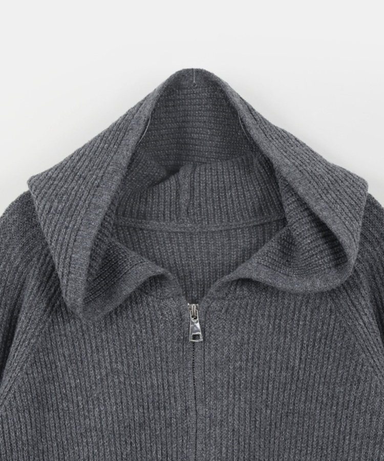 ラグランフードニットジップアップ(6color)