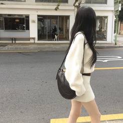 유앤 벨트 세트 앙고라 긴팔 미니 니트 원피스 아이보리