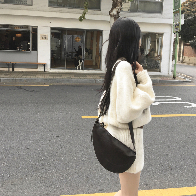 유앤 벨트 세트 앙고라 긴팔 미니 니트 원피스 아이보리