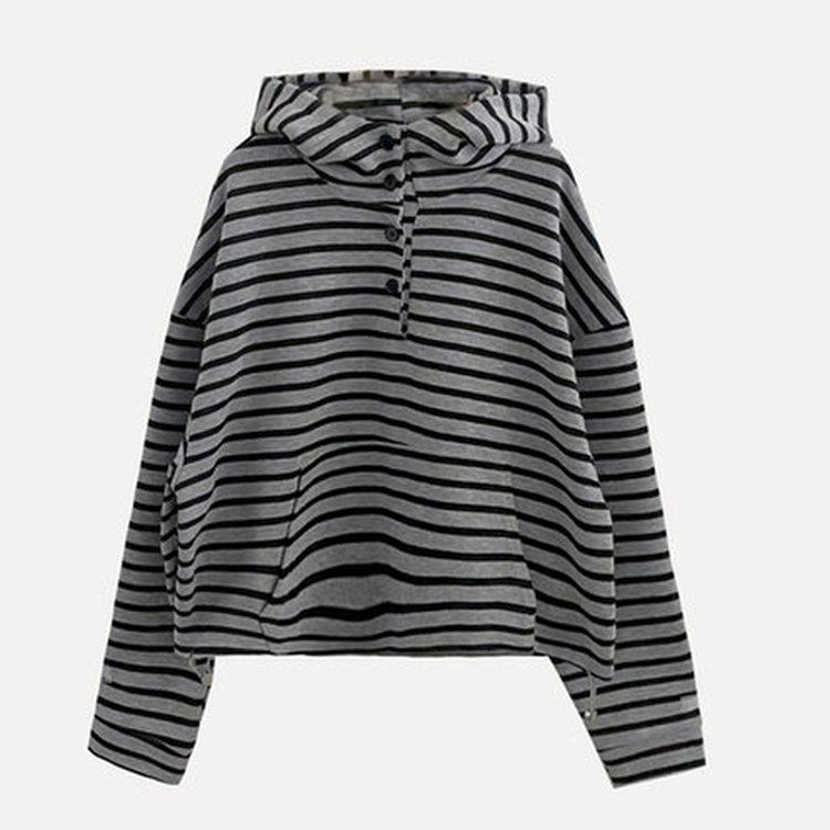 포블 하이넥 버튼 스트라이프 아방핏 단가라 맨투맨후드티