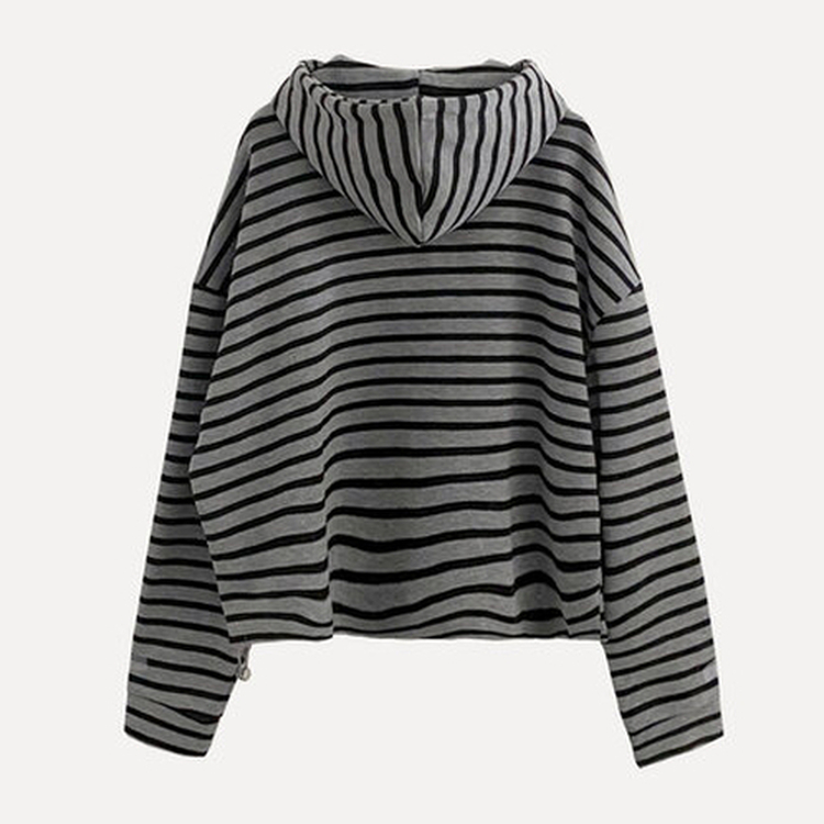 포블 하이넥 버튼 스트라이프 아방핏 단가라 맨투맨후드티