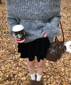 벨벳 플리츠 속바지 스커트 블랙