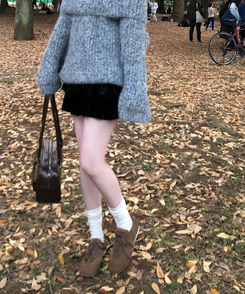 벨벳 플리츠 속바지 스커트 블랙