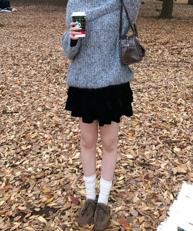 벨벳 플리츠 속바지 스커트 블랙