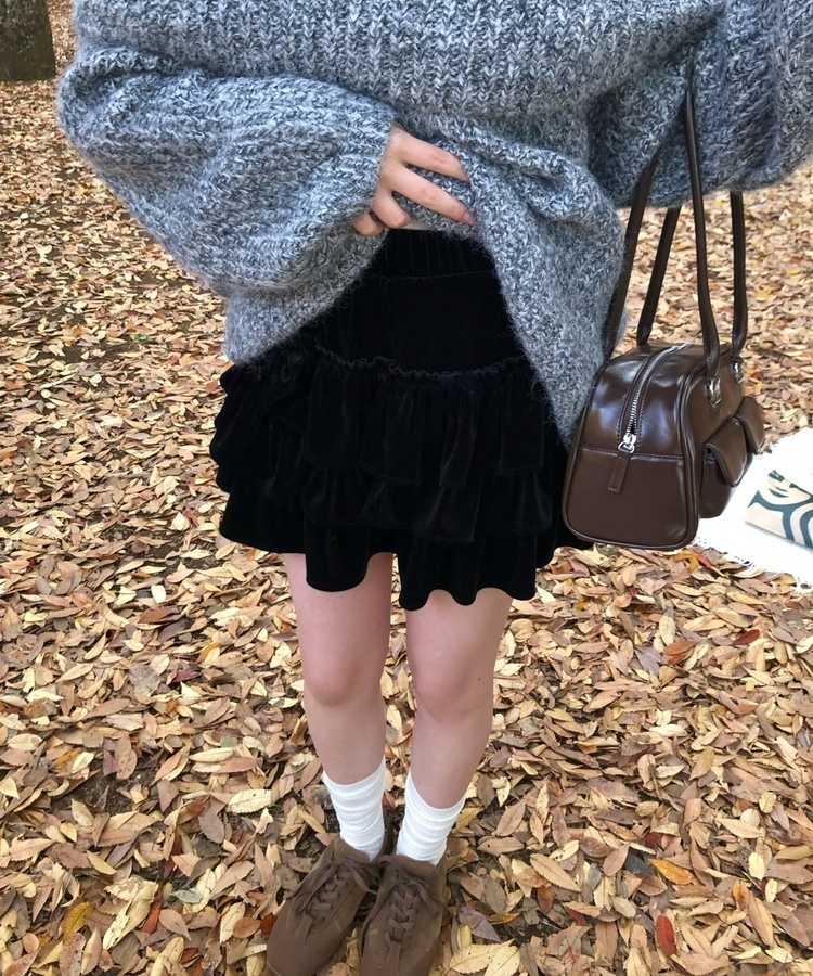 벨벳 플리츠 속바지 스커트 블랙