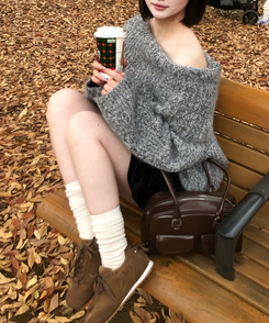 앙고라 오프 롱 니트 그레이