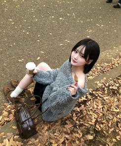 앙고라 오프 롱 니트 그레이