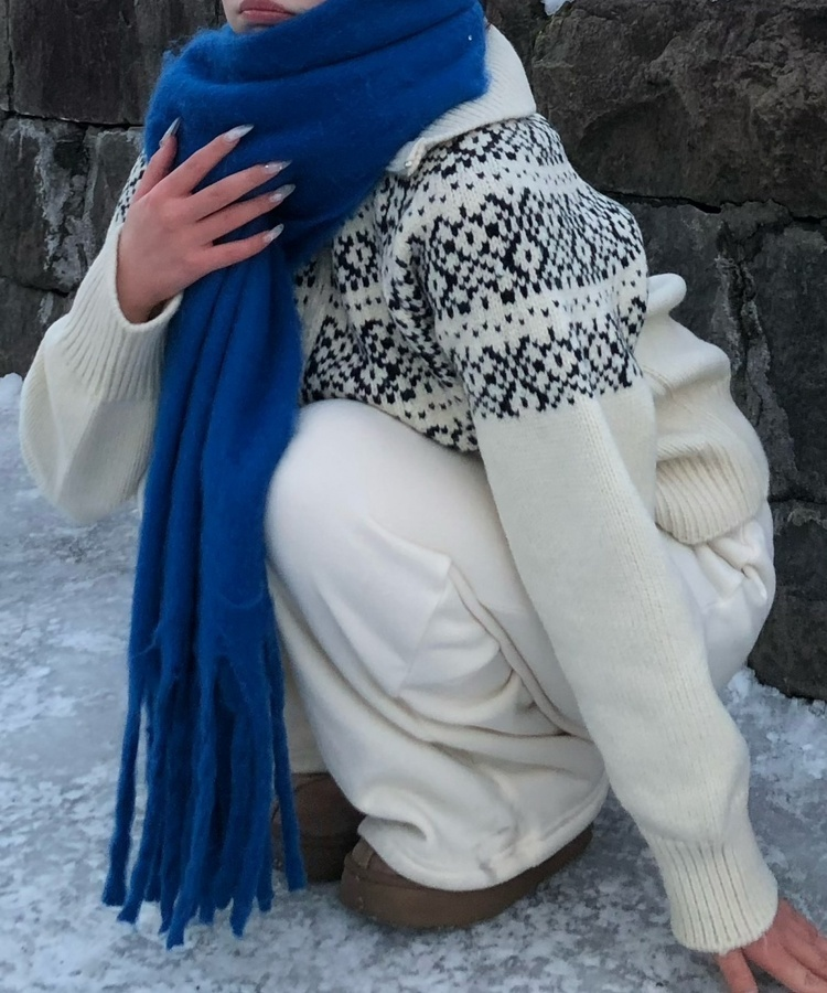 마블링 노르딕 니트 집업 아이보리