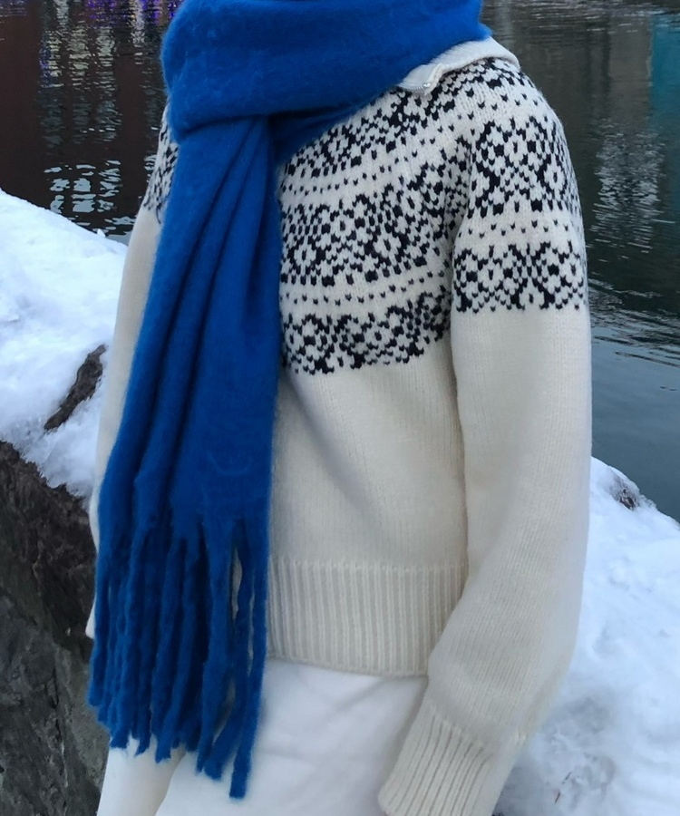 마블링 노르딕 니트 집업 아이보리