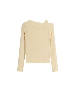 (華奢見えシルエット / ピタッと伸縮性◎)   ストラップ付きアシメオフショルニット