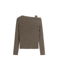 (華奢見えシルエット / ピタッと伸縮性◎)   ストラップ付きアシメオフショルニット