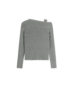 (華奢見えシルエット / ピタッと伸縮性◎)   ストラップ付きアシメオフショルニット