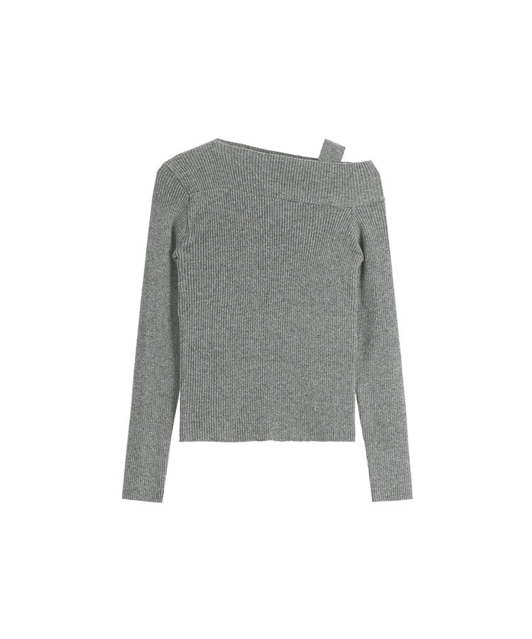 (華奢見えシルエット / ピタッと伸縮性◎)   ストラップ付きアシメオフショルニット