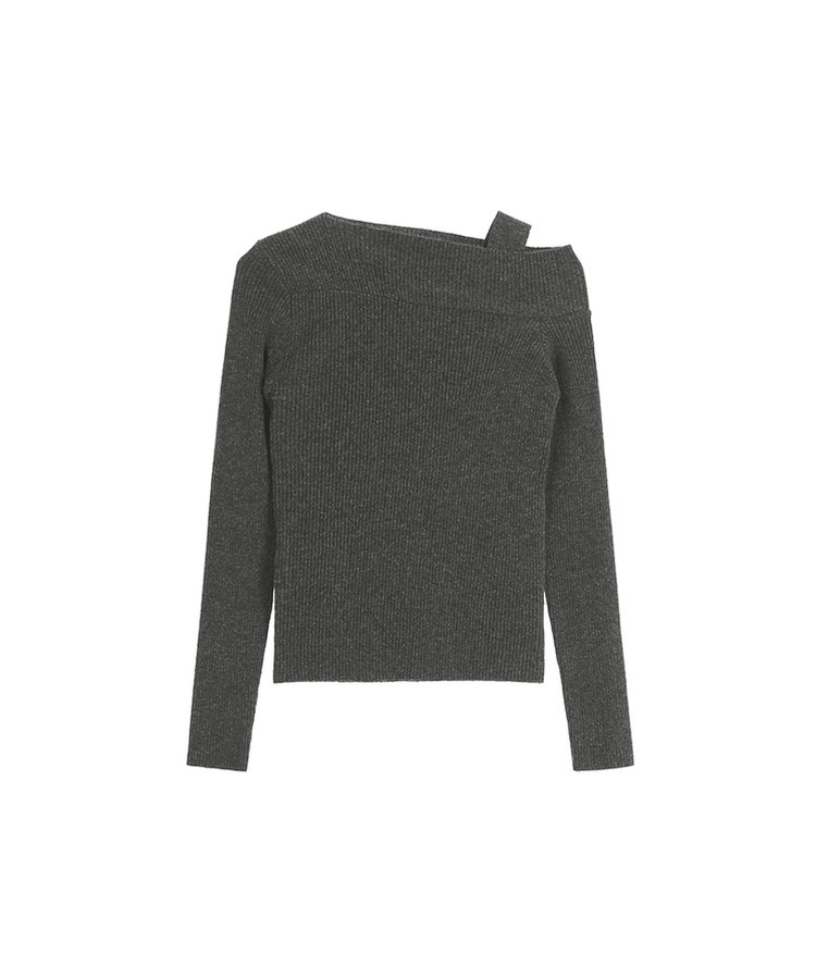 (華奢見えシルエット / ピタッと伸縮性◎)   ストラップ付きアシメオフショルニット