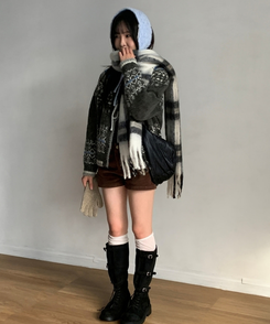 チェックタッセルマフラー COOKIE AND CREAM