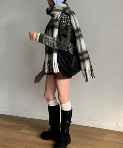 チェックタッセルマフラー COOKIE AND CREAM