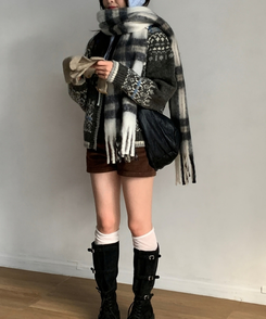 チェックタッセルマフラー COOKIE AND CREAM