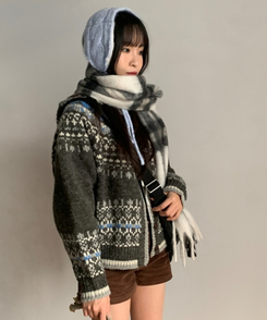 チェックタッセルマフラー COOKIE AND CREAM