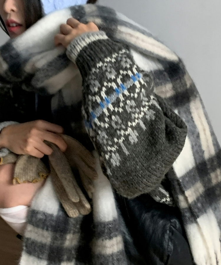 チェックタッセルマフラー COOKIE AND CREAM