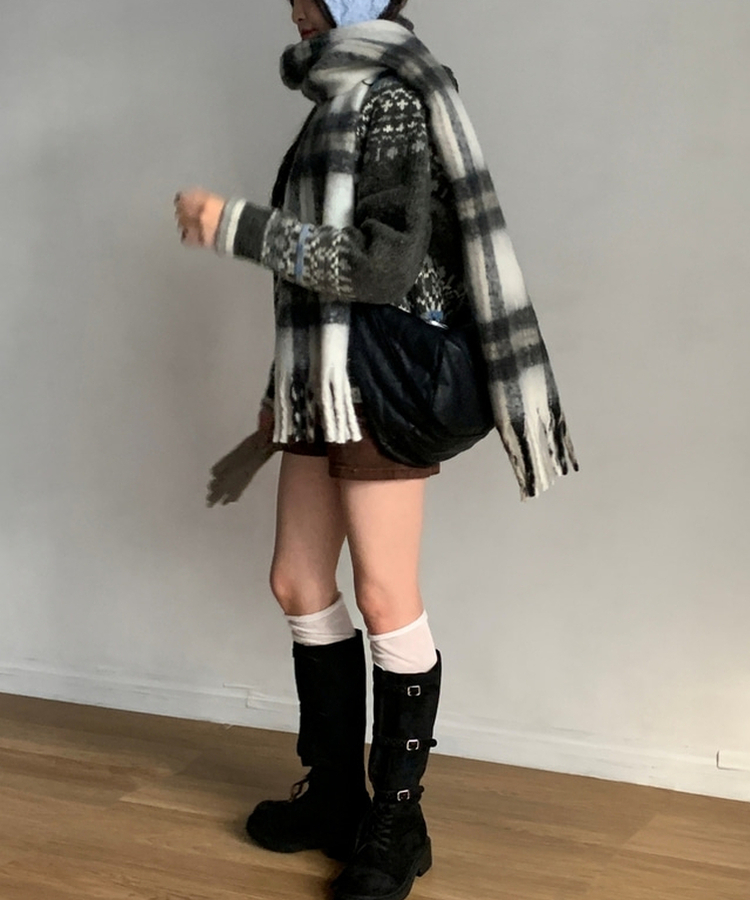 チェックタッセルマフラー COOKIE AND CREAM