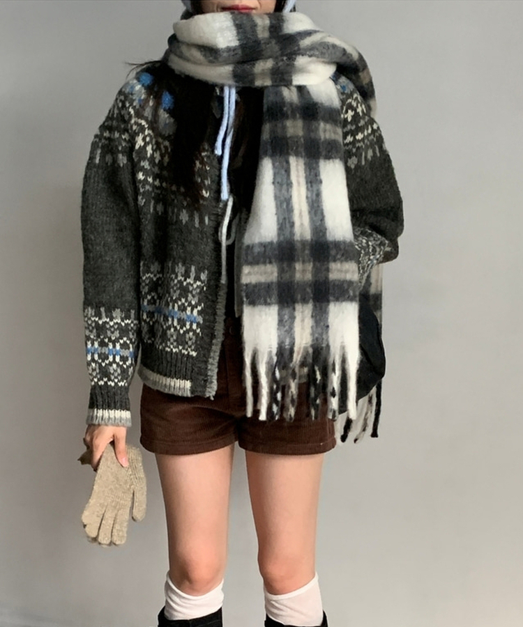 チェックタッセルマフラー COOKIE AND CREAM