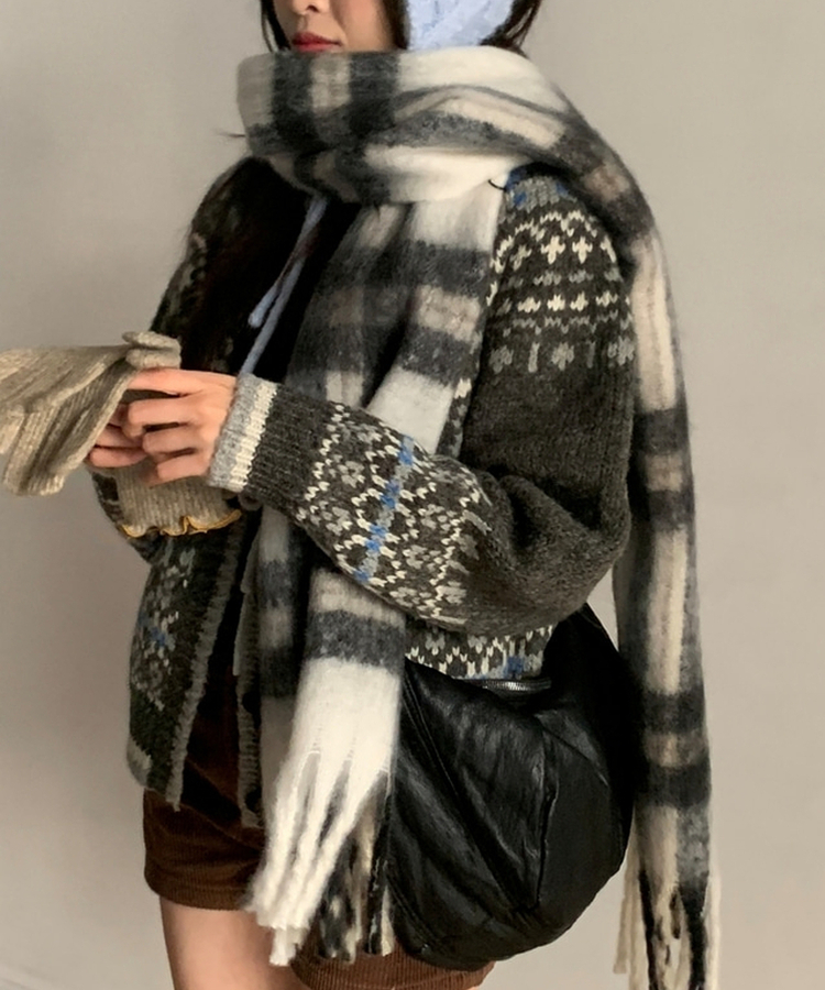 チェックタッセルマフラー COOKIE AND CREAM