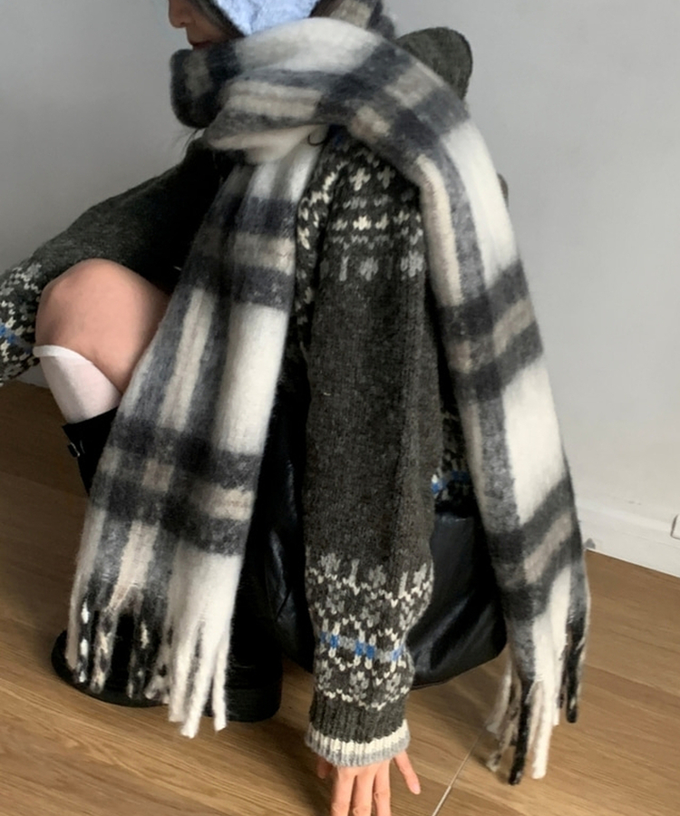 チェックタッセルマフラー COOKIE AND CREAM