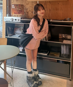 ファーリボンアンクルブーツ BLACK