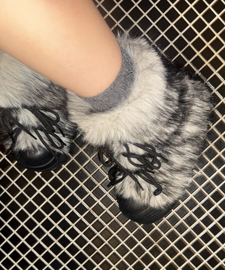 ファーリボンアンクルブーツ BLACK