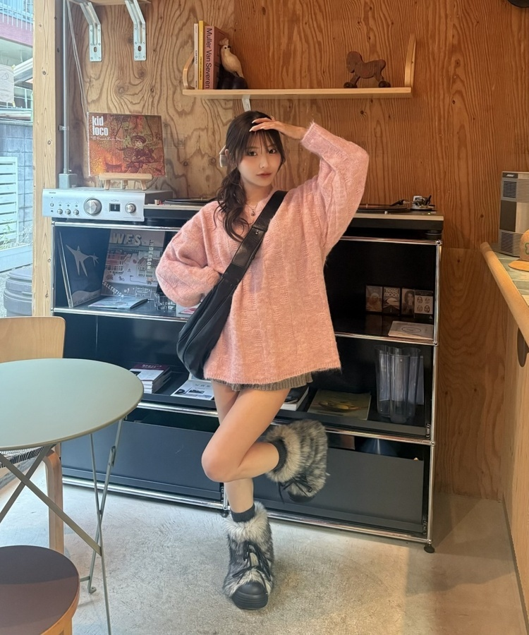 ファーリボンアンクルブーツ BLACK