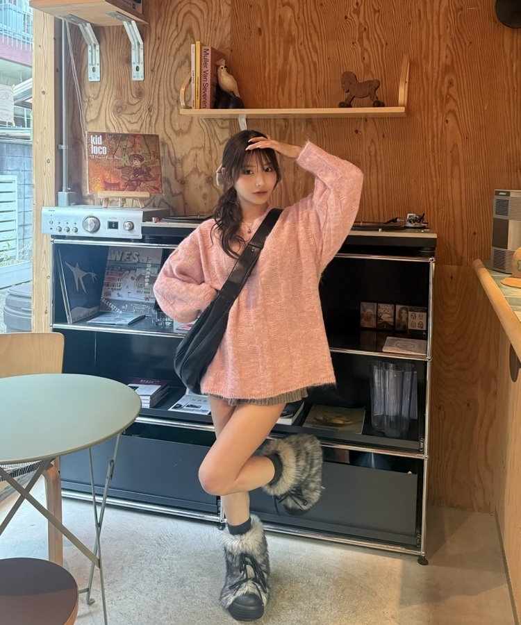 ラウンドオーバーサイズニット PINK