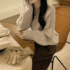 도톰 폭닥 꽈배기 케이블 라운드 오버핏 겨울 울니트 빅사이즈 베이지