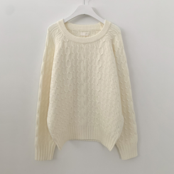 도톰 폭닥 꽈배기 케이블 라운드 오버핏 겨울 울니트 빅사이즈