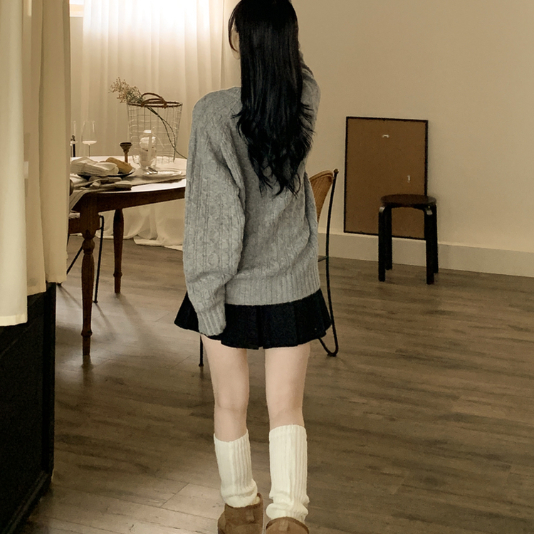 도톰 폭닥 꽈배기 케이블 라운드 오버핏 겨울 울니트 빅사이즈 그레이