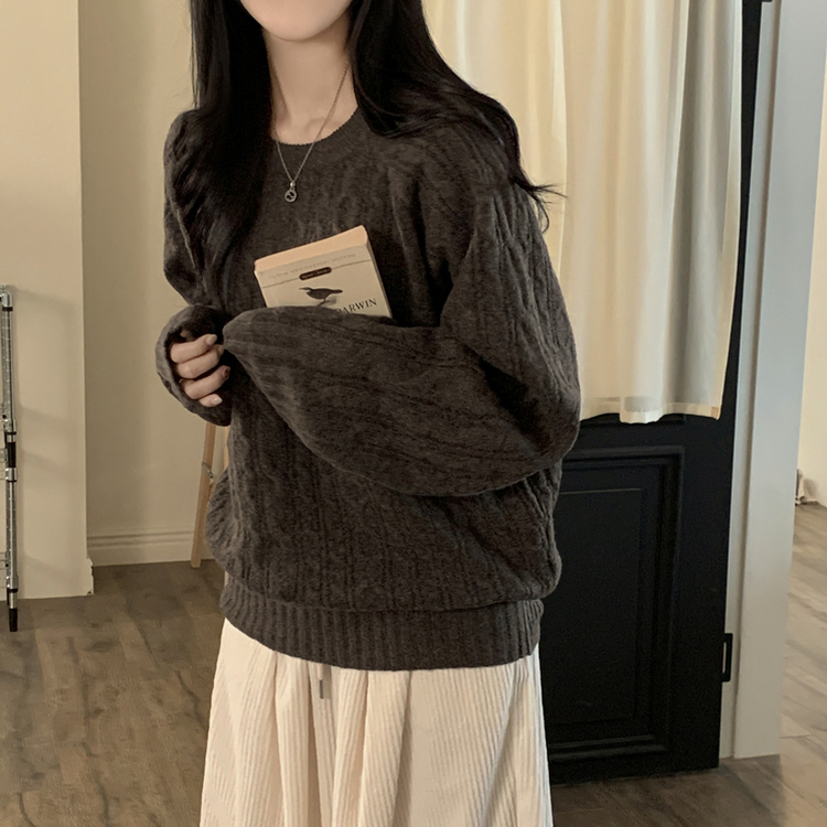 도톰 폭닥 꽈배기 케이블 라운드 오버핏 겨울 울니트 빅사이즈 브라운