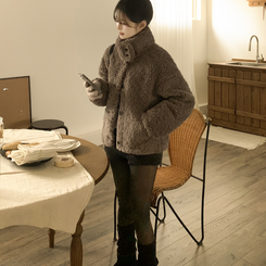 ウールハイネックスエードムートンジャンパー CHARCOAL