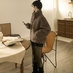 ウールハイネックスエードムートンジャンパー CHARCOAL