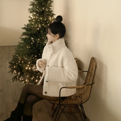 ウールハイネックスエードムートンジャンパー IVORY