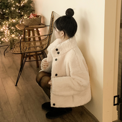 ウールハイネックスエードムートンジャンパー IVORY