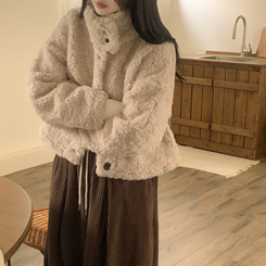 ウールハイネックスエードムートンジャンパー BEIGE