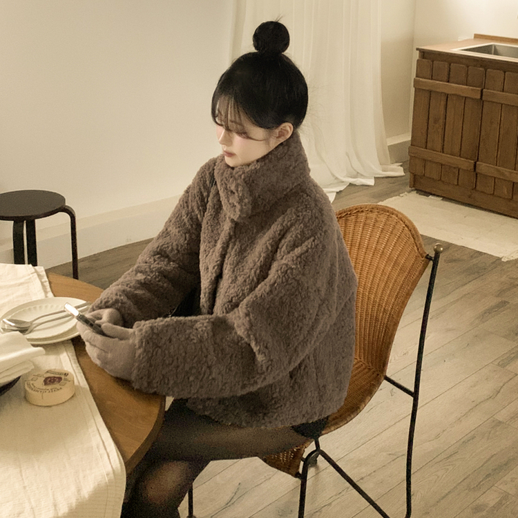 ウールハイネックスエードムートンジャンパー CHARCOAL